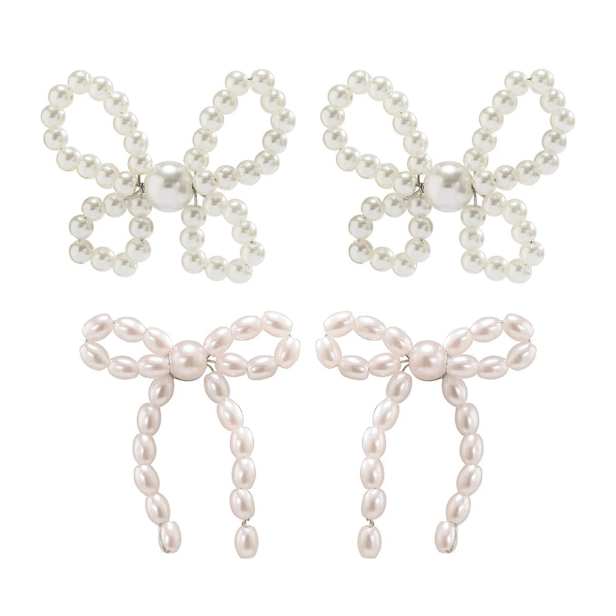 2Pairs/Set Elegant Imitation Pearl Bow Bowknot Stud Earrings for Women Wed Bridal Korean Fashion Piercing Earrings Jewelry Gift