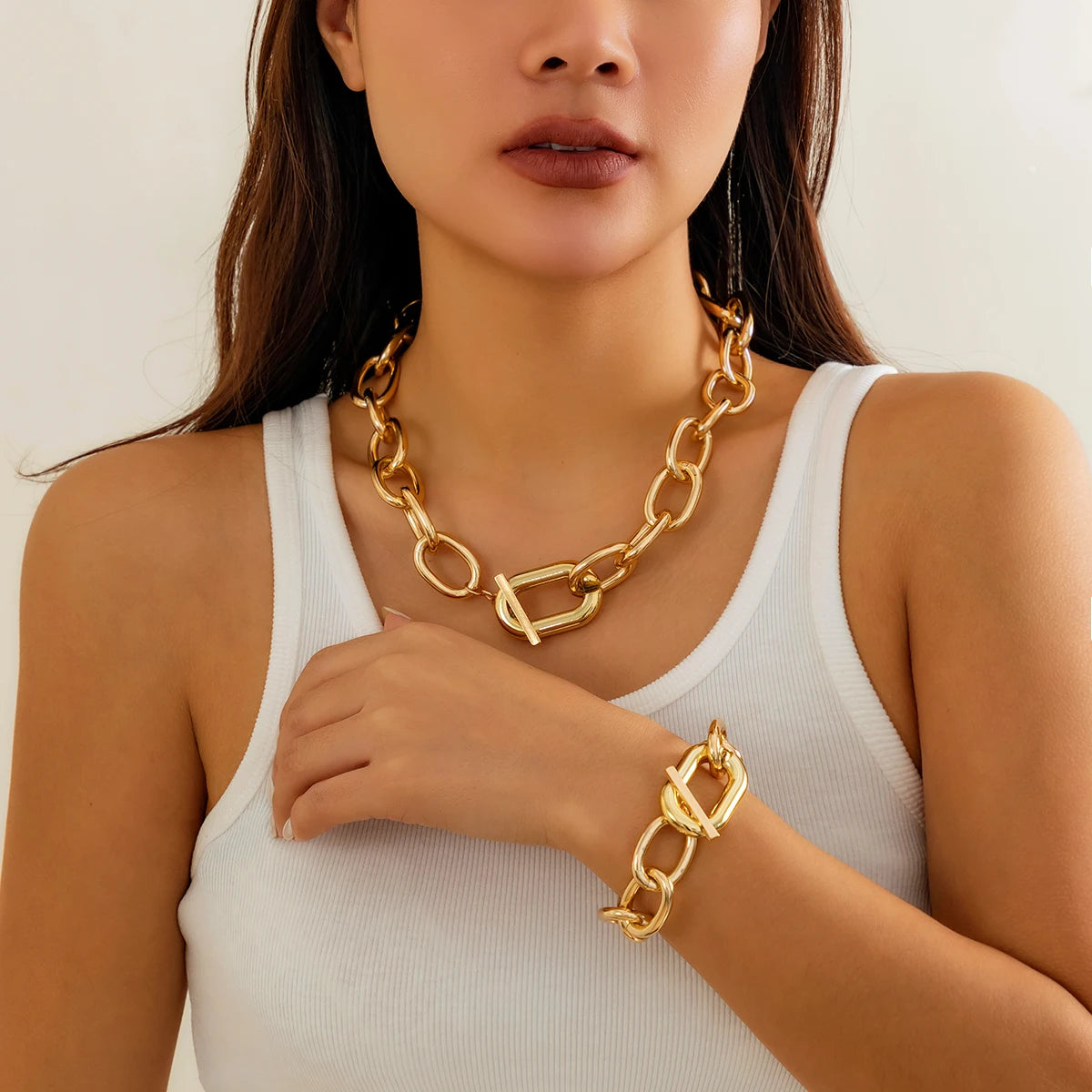 Vintage Punk Heavy Metal Big Chunky Chain Necklace for Women Goth OT Buckle Lock Choker Grunge Jewelry Steampunk Men