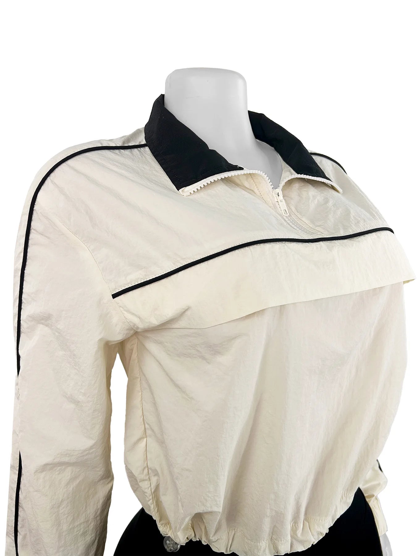 Contrast Patchwork Tracksuit 2 Piece Set Women Polo-Neck Drawstring Wasit Tops+Skinny Leggings Casual Sporty Sets