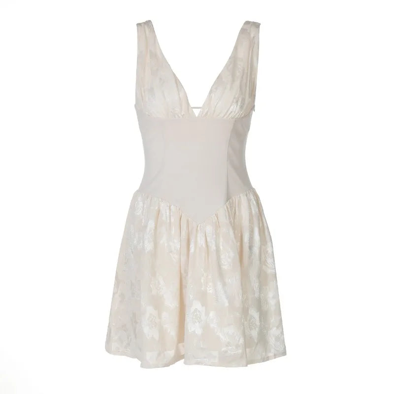 Elegant Lace Up Corset Short Dresses for Woman Deep V Neck Sleeveless Backless Mini Dress