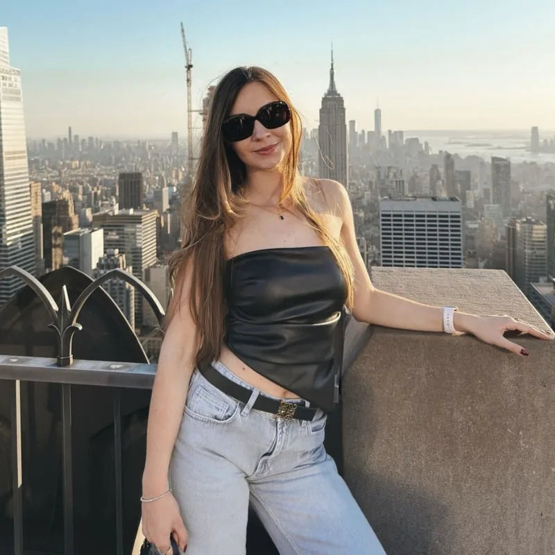 PU Leather Tube Top Sexy Women Summer Tanks 2025 Fashion Asymmetrical Strapless Backless Crop Tops