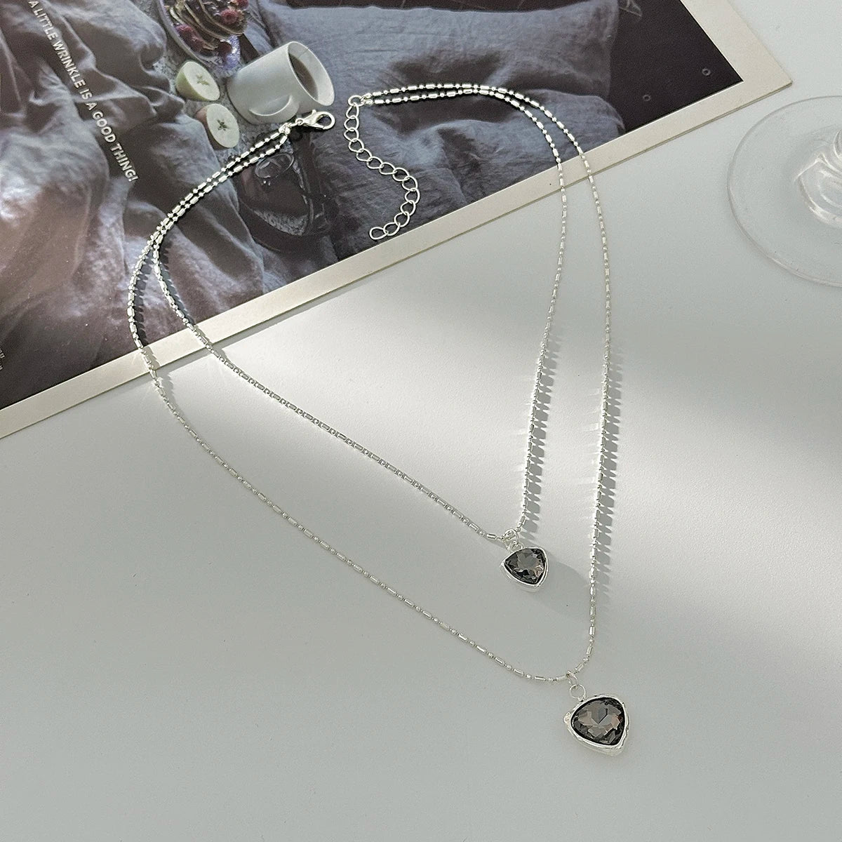 Simple Crystal Love Heart Pendant Choker Necklace for Women New Goth Adjustable Sweater Chain New Year Party Jewelry