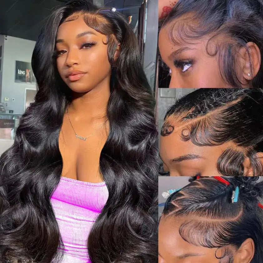 Silky Smooth Natural Black Body Wave Virgin Lace Front Wig Pre Plucked Undetectable Hairline