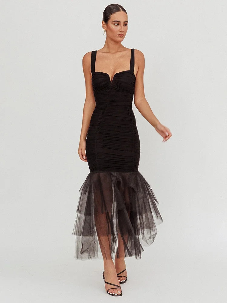 Woman Sleeveless Backless Tiered Long Dresses Summer Elegance Sexy Solid Evening Party Dresses Luxury 2025