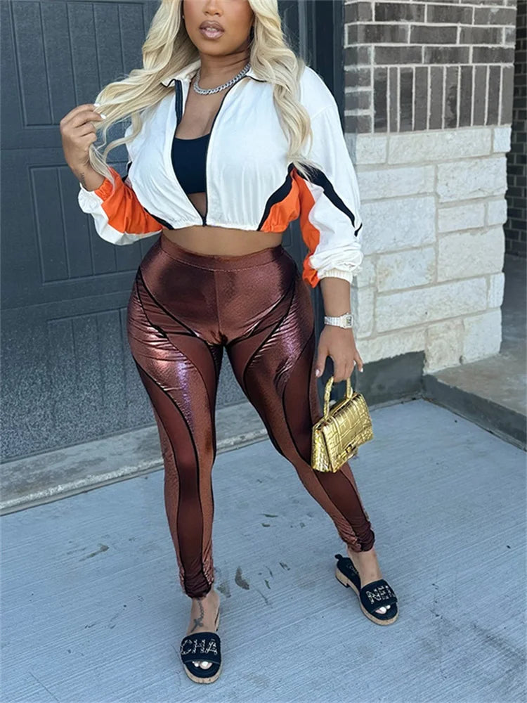 Bronzing Smooth Fashion Long Pants Women Elastic Waist Irregular Mesh Patchwork Sexy Skinny Peach Hip HIpster Bottoms