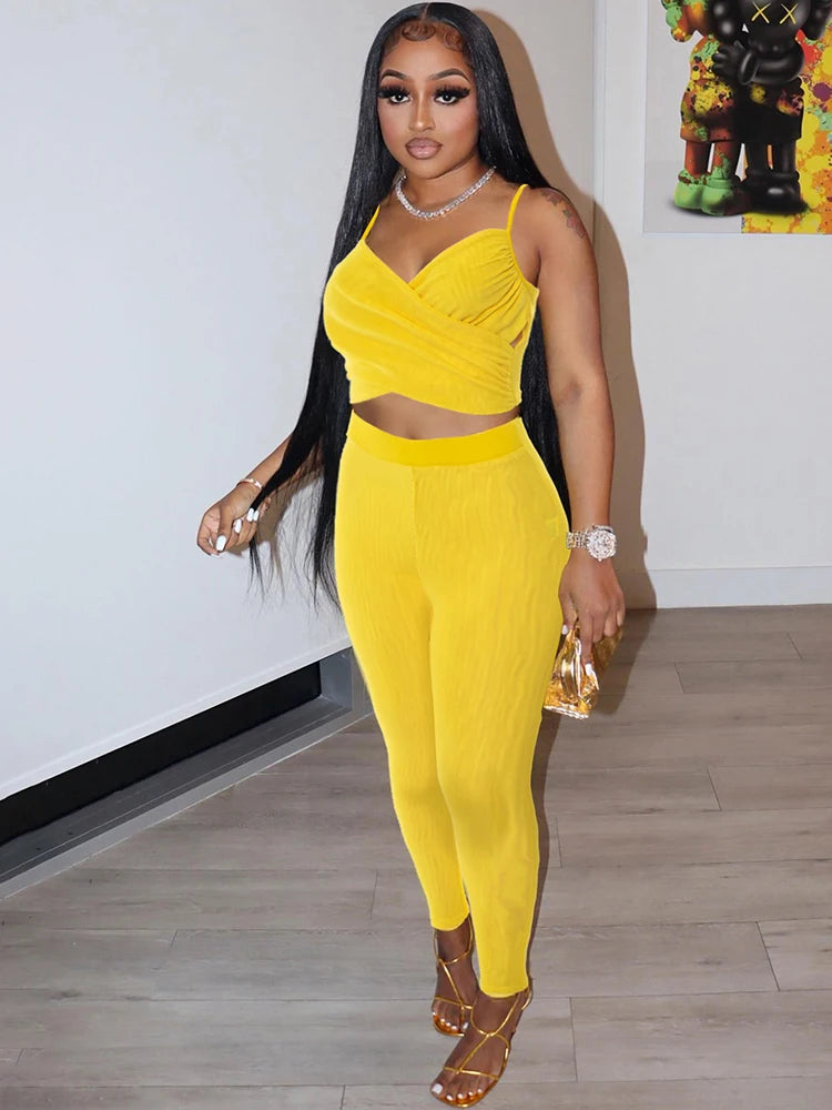 Sexy Women 2 Piece Set Summer Tracksuit Cross Mesh Camisole+Leggings Stretch Tight Matching Streetwear Matching Suits