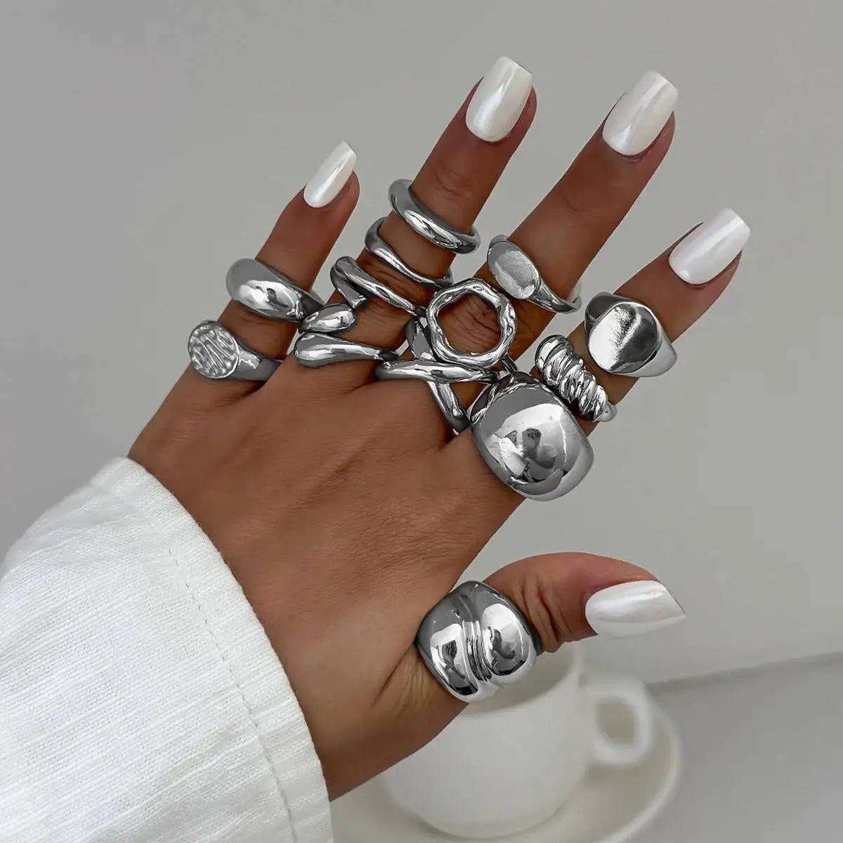 13Pcs/Set Creative Irregular Water Drop Open Rings Women Punk Gold Color Adjustable Knuckle Joint Rings Couple Jewelry