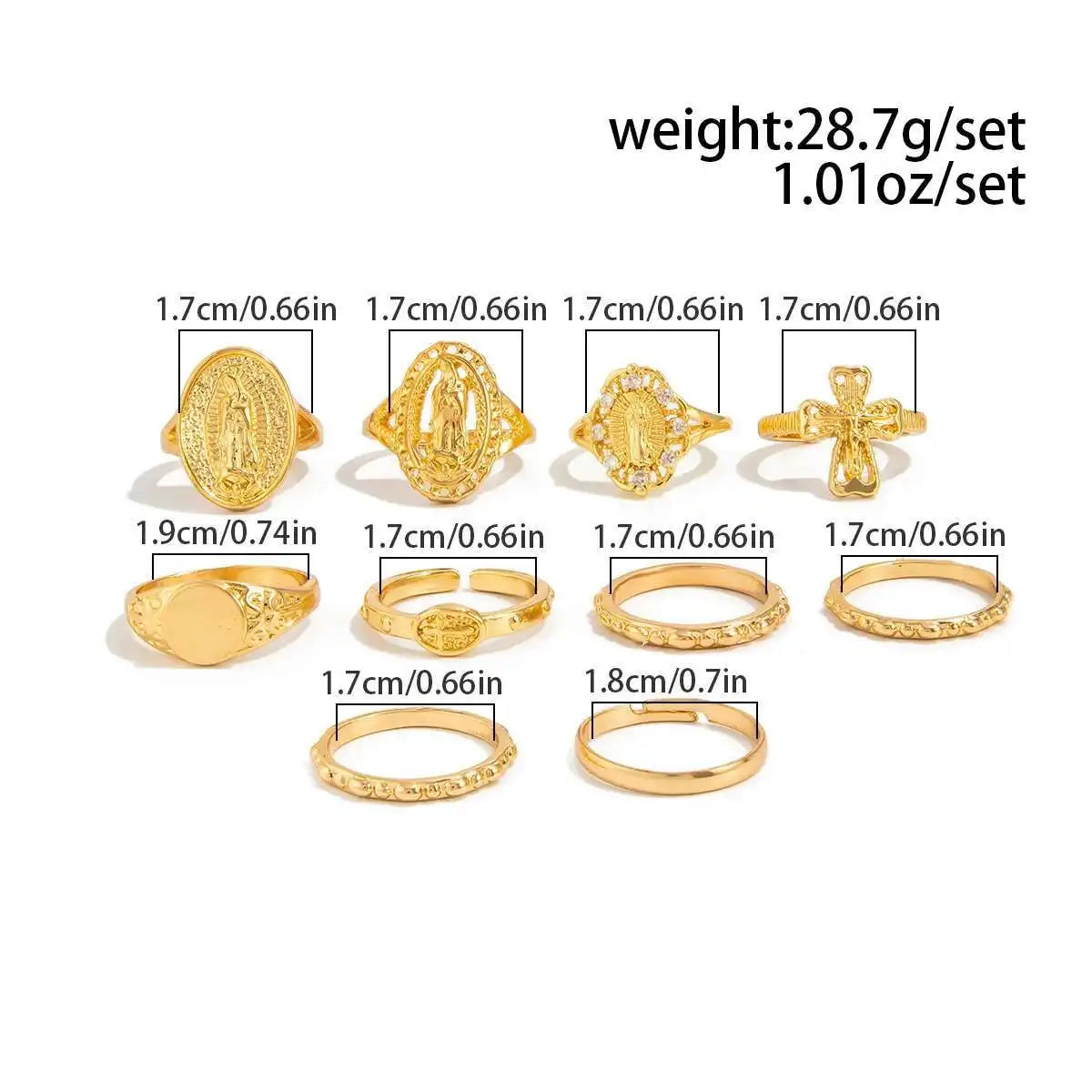 10Pcs/Set Exquisite Elegant Irregular Geometry Finger Rings Women Creative Romantic Wedding Banquet Jewelry Accessories