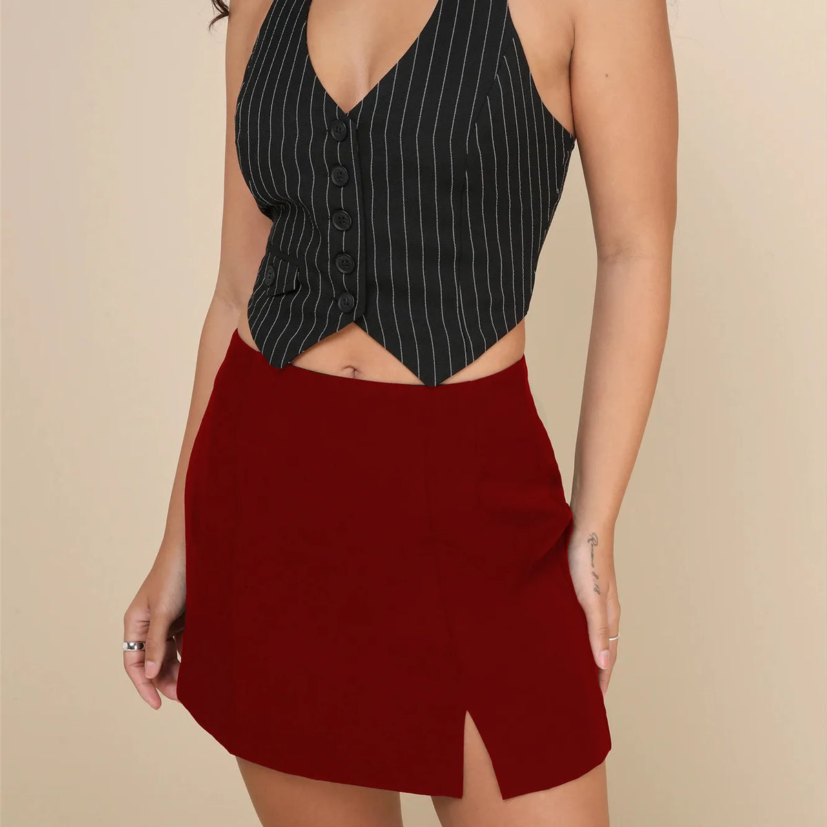 Women Y2k Gingham Plaid Mini Skirt Casual High Waist Split Hem Bodycon Business Pencil Skirt Work Office Outfits