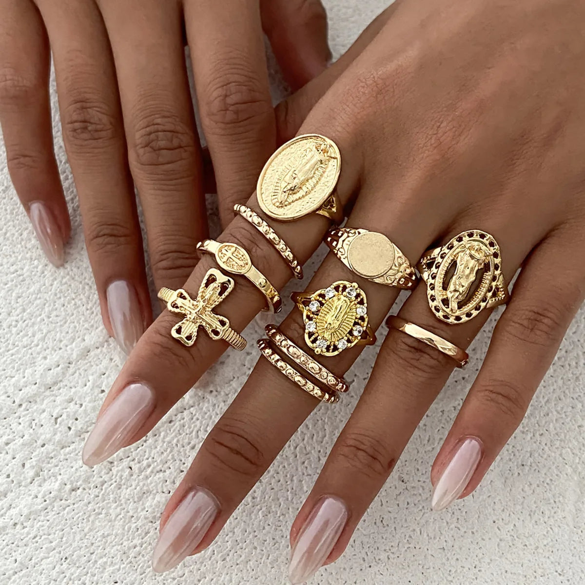 10Pcs/Set Exquisite Elegant Irregular Geometry Finger Rings Women Creative Romantic Wedding Banquet Jewelry Accessories
