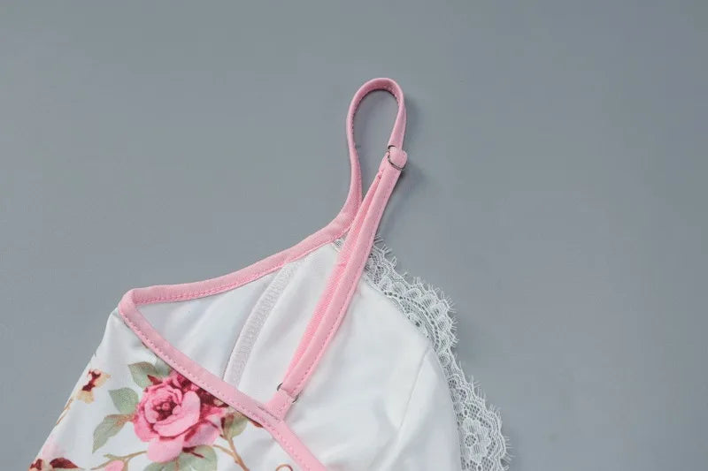 Women Floral Dresses Elegant Summer Vacation Outfits Lace Trim Deep V Neck Sleeveless Backless Long Dress