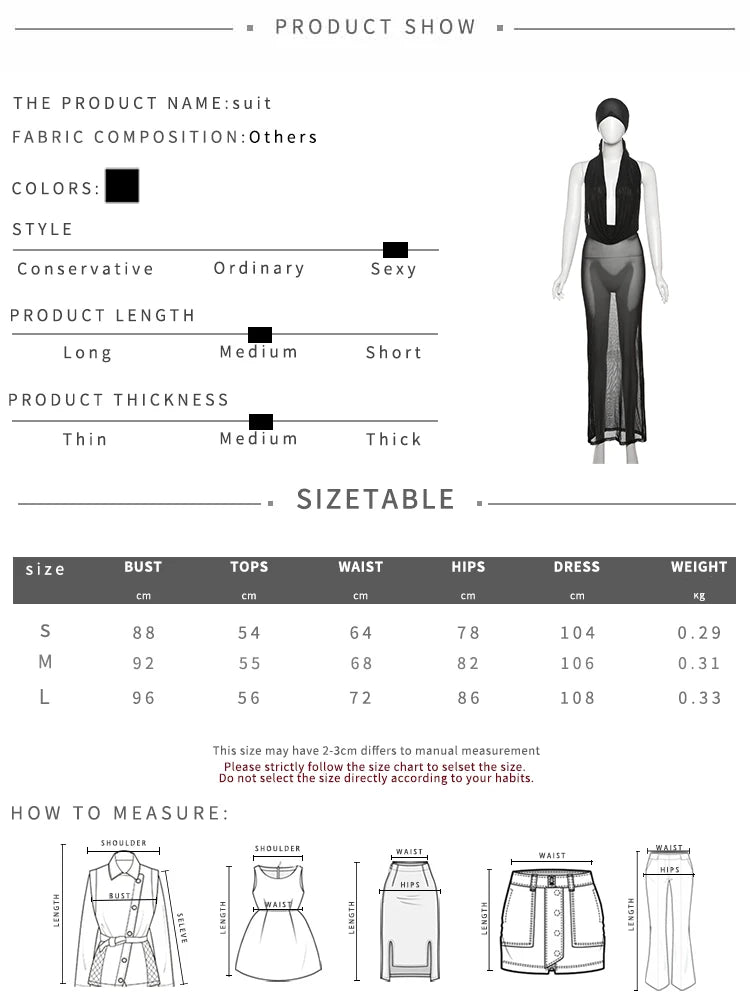 Coquette 3 Piece Set Women Sexy Headscarf+Swing Collar Tank Tops+Maxi Skirts Matching Clubwear Midnight Vacation Suit