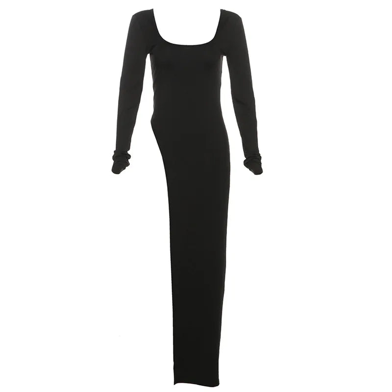 High Split Long Sleeve Top Street Fashion Asymmetrical Black T Shirts Fall Clothes 2024 Women