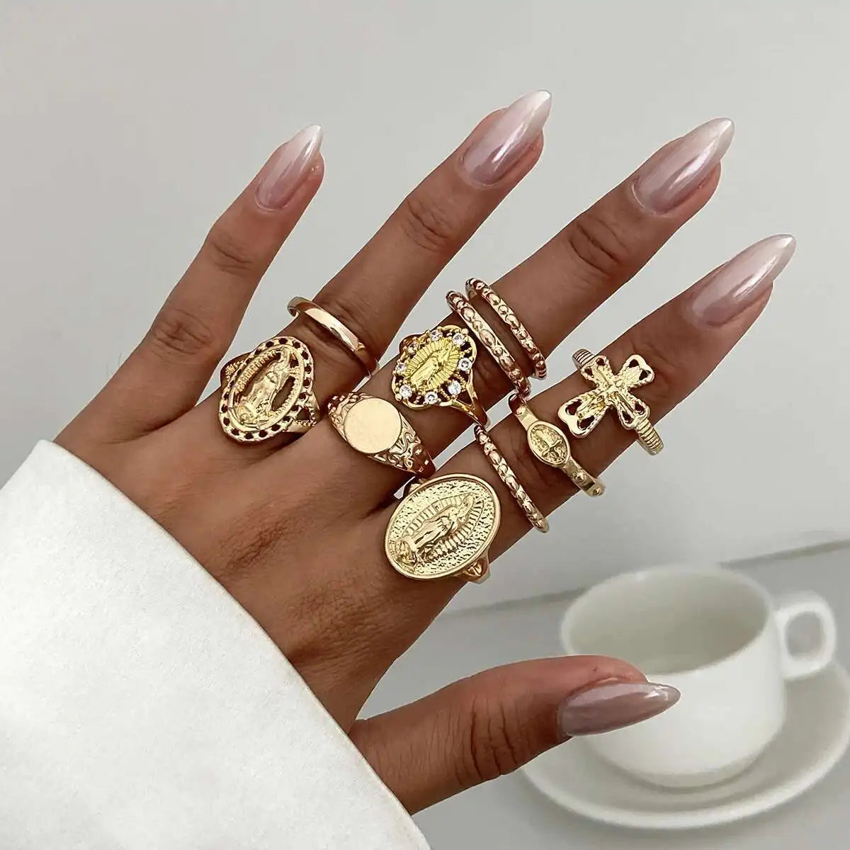 10Pcs/Set Exquisite Elegant Irregular Geometry Finger Rings Women Creative Romantic Wedding Banquet Jewelry Accessories