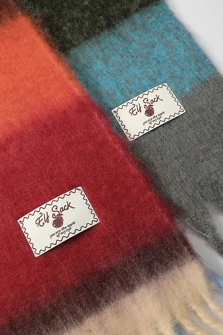 Retro Plaid Striped Plush Scarf for Women