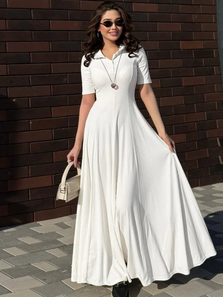 Casual Short Sleeve A-line Long Dress for Woman Elegant Knit Dresses Fall Clothes 2025 Brunch Outfits