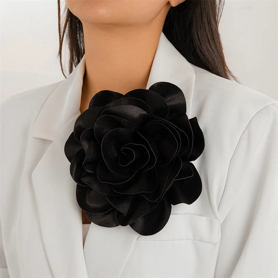 20CM Exaggerated Multilayer Satin Rose Flower Brooch for Women Wed Bridal Elegant Party Pin Jewelry Accessories Gift