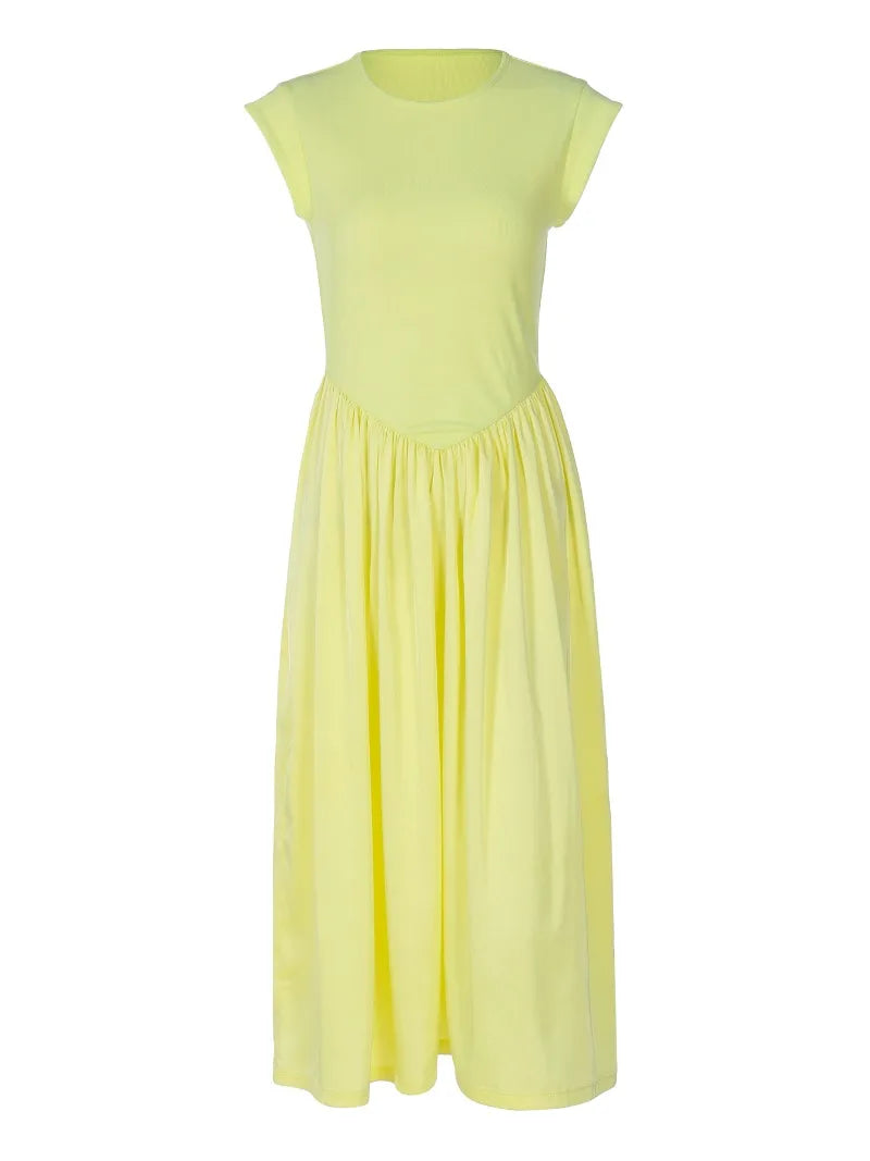 Elegant Fashion Sleeveless Long Dresses for Summer Casual Loose Yellow Dress French Style Woman Clothes