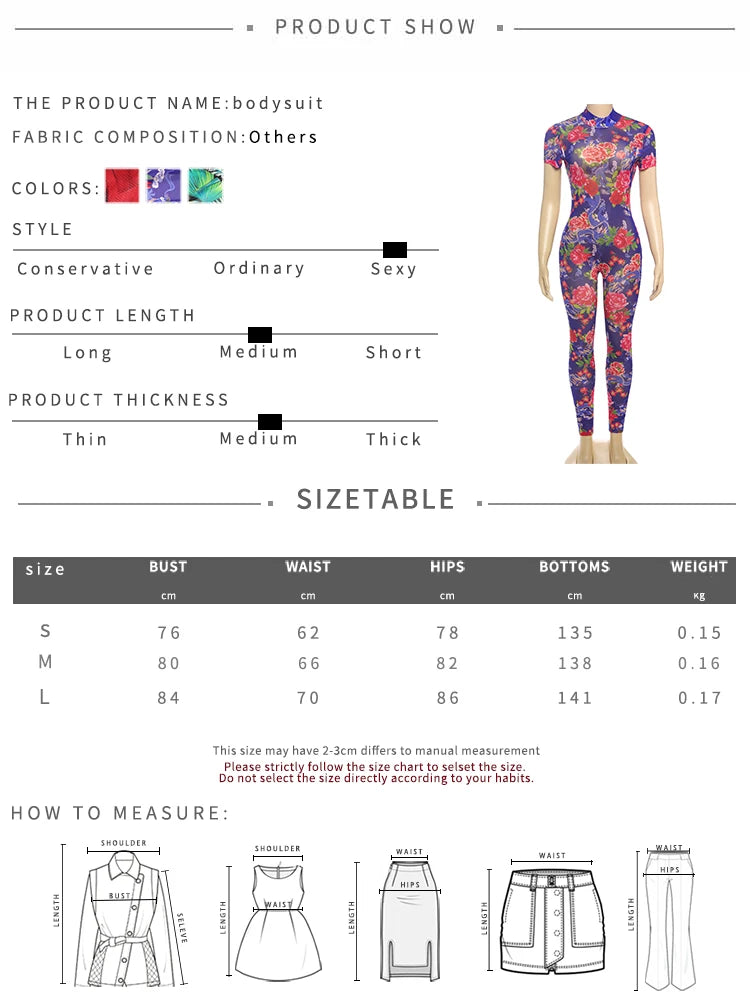 Flower Print Jumpsuits Women Turtleneck Short Sleeve Backless Skinny Peach Hip Midnight Club Party Fashion Overalls