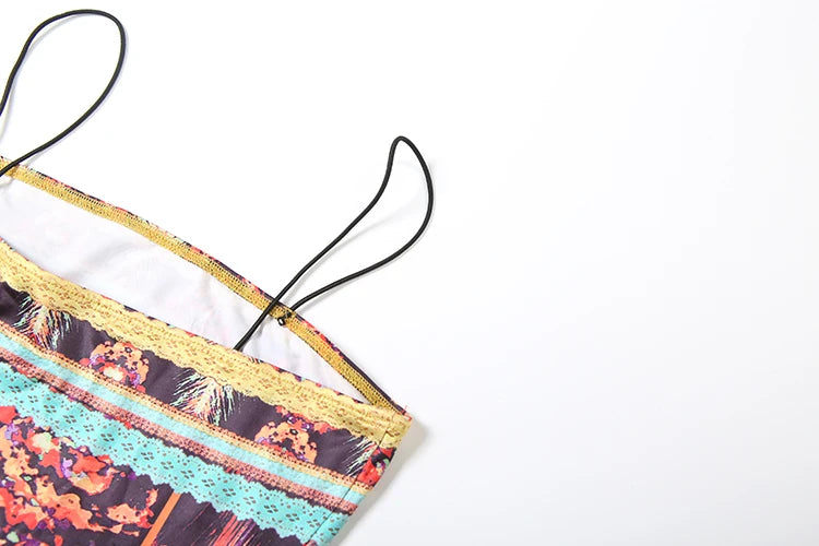 Sexy Slip Dress Women Lace Patchwork Irregular Print Ruched Colorful Beach Vacation Stretch Slim Hottie Mini Bodycon