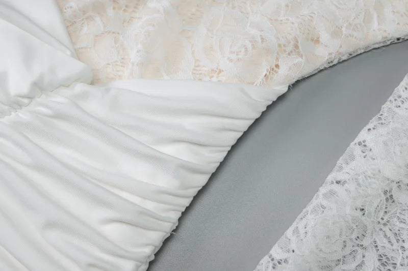 Long Sleeve Draped Mini Dress Lace Patchwork White Sheath Dresses Elegance Woman Clothing Fall 2025