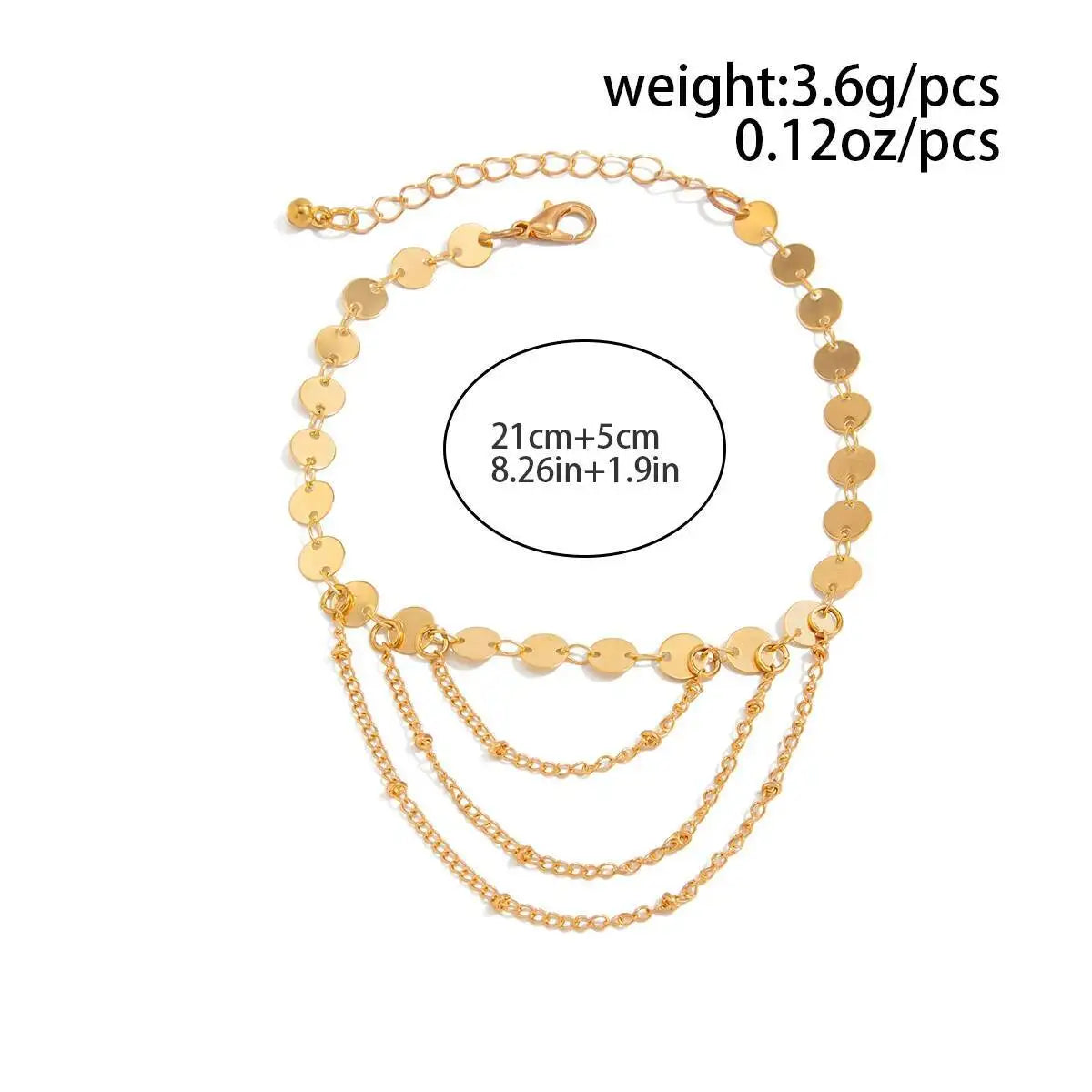 Boho Vintage Tassel Link Pendant Anklets for Women Summer Beach Barefoot Simple Sequin Chain Ankle Foot Jewelry Gift