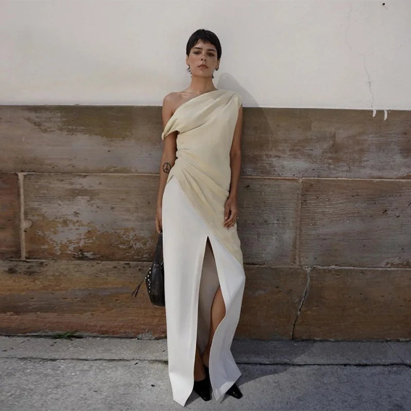 Twisted One Shoulder Asymmetrical Tops Ladies Elegant Fashion Sleeveless Long Shirts & Blouses Summer