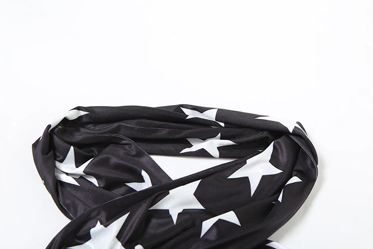 Five-Pointed Star Print Crop Tops Women Cross Halter Bandage Backless Sleeveless High Elasticity Sexy Midnight Outfits