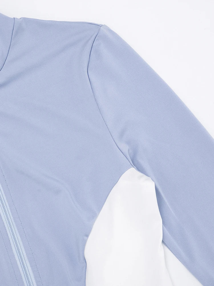 Contrast Patchwork 2 Piece Set Women Tracksuit Sporty Zip Full Sleeve Jacket+Skinny Leggings Daily Casual Streetwear