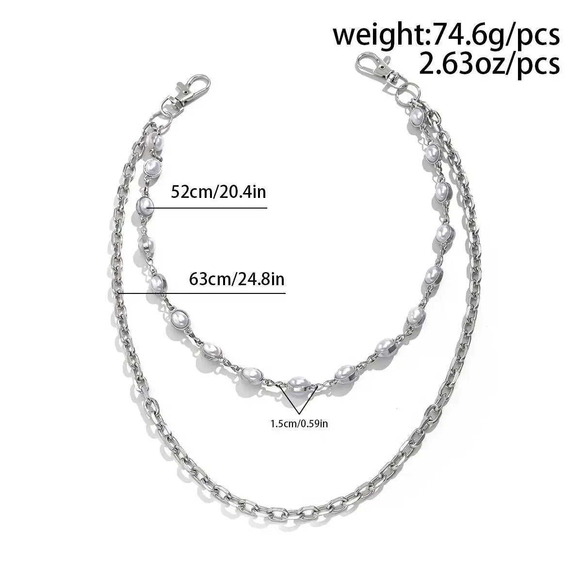 Vintage Imitation Pearl Keychain Wallet Belt Chain for Men Women Hip Hop Trousers Jeans Chain Steampunk Jewelry Gift