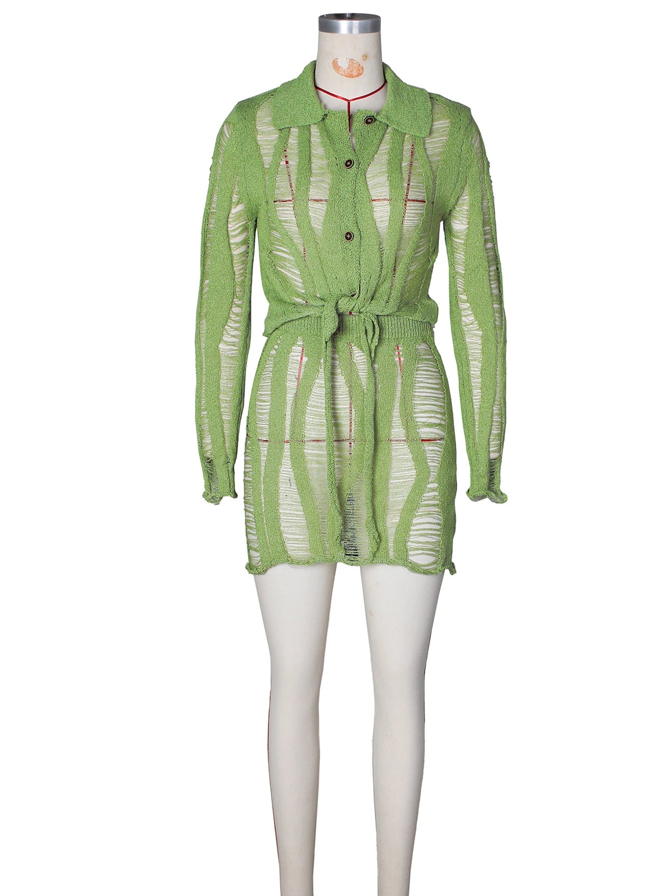 Thin Knit Women 2 Piece Set Sexy Coquette Full Sleeve Single-Breasted Blouse+Mini Skirts Clubwear Midnight Party Suit