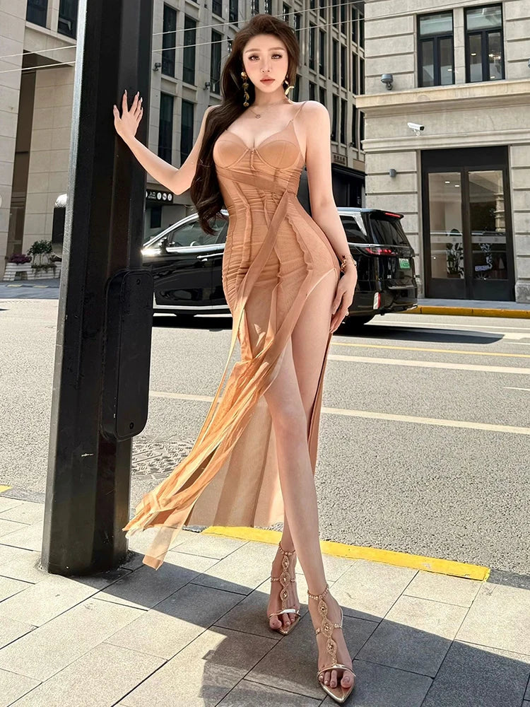 High Splits Tassels Maxi Dress Women Sexy Patchwork v-Neck Backless Sexy Zipper Elegant Banquet Skinny Party Vestidos