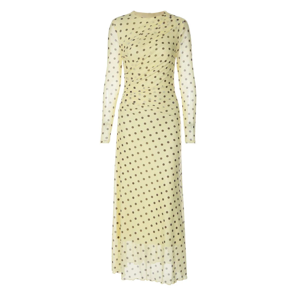 Polka Dot Yellow Mesh Long Sleeve Maxi Dress Autumn 2026 Classy Dresses for Woman Elegant