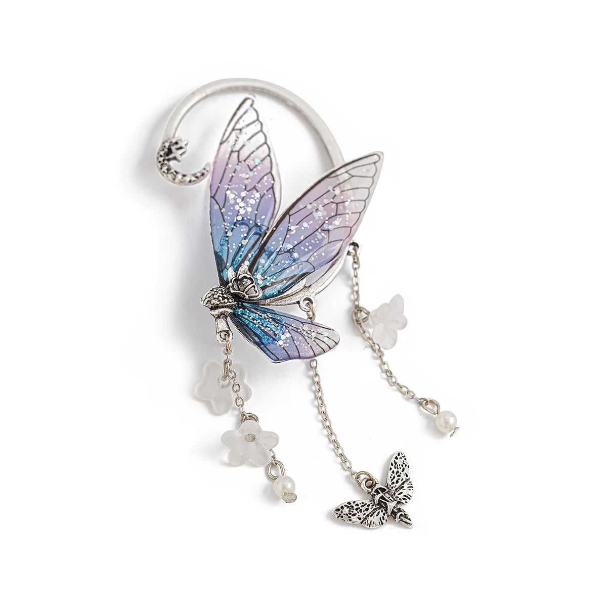 1PC Kpop Sweet Colorful Butterfly Tassel Clip Earrings Women Wed Bridal Elegant Elf Fairy Ear Cuff No Piercing Jewelry