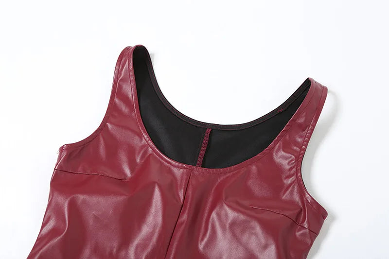 PU Leather Party Dress Women Night Sleeveless Split Long Dresses Fashion Fall Winter Clothes 2024