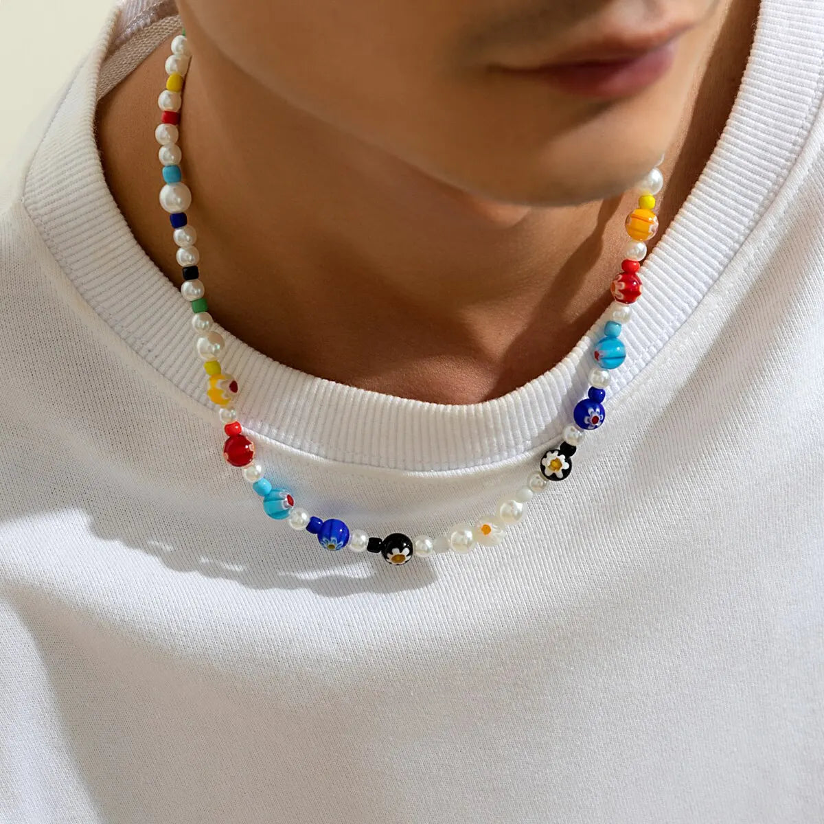 Retro Boho Wood Bead Stone Chain Necklace for Men Punk Simple Short Clavicle Choker Y2K Accessories Fashion Jewelry Gift Party