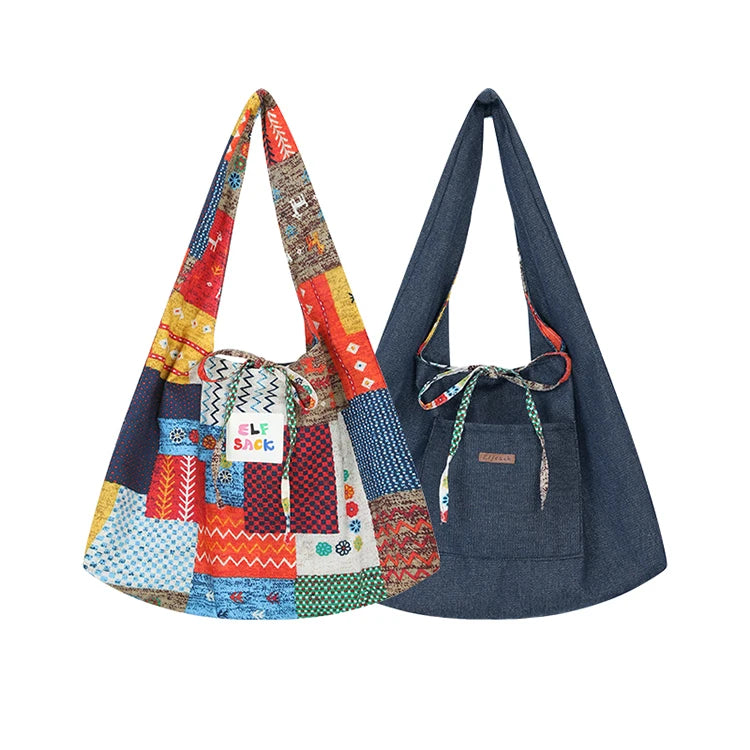 Color Block Casual Commute Large Capacity Lightweight Tote Shoulder Canvas Bag for Women