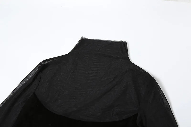 Velvet Mesh Patchwork Black Evening Dress Sexy Turtleneck Long Sleeve Mermaid Maxi Dresses for Women Elegant