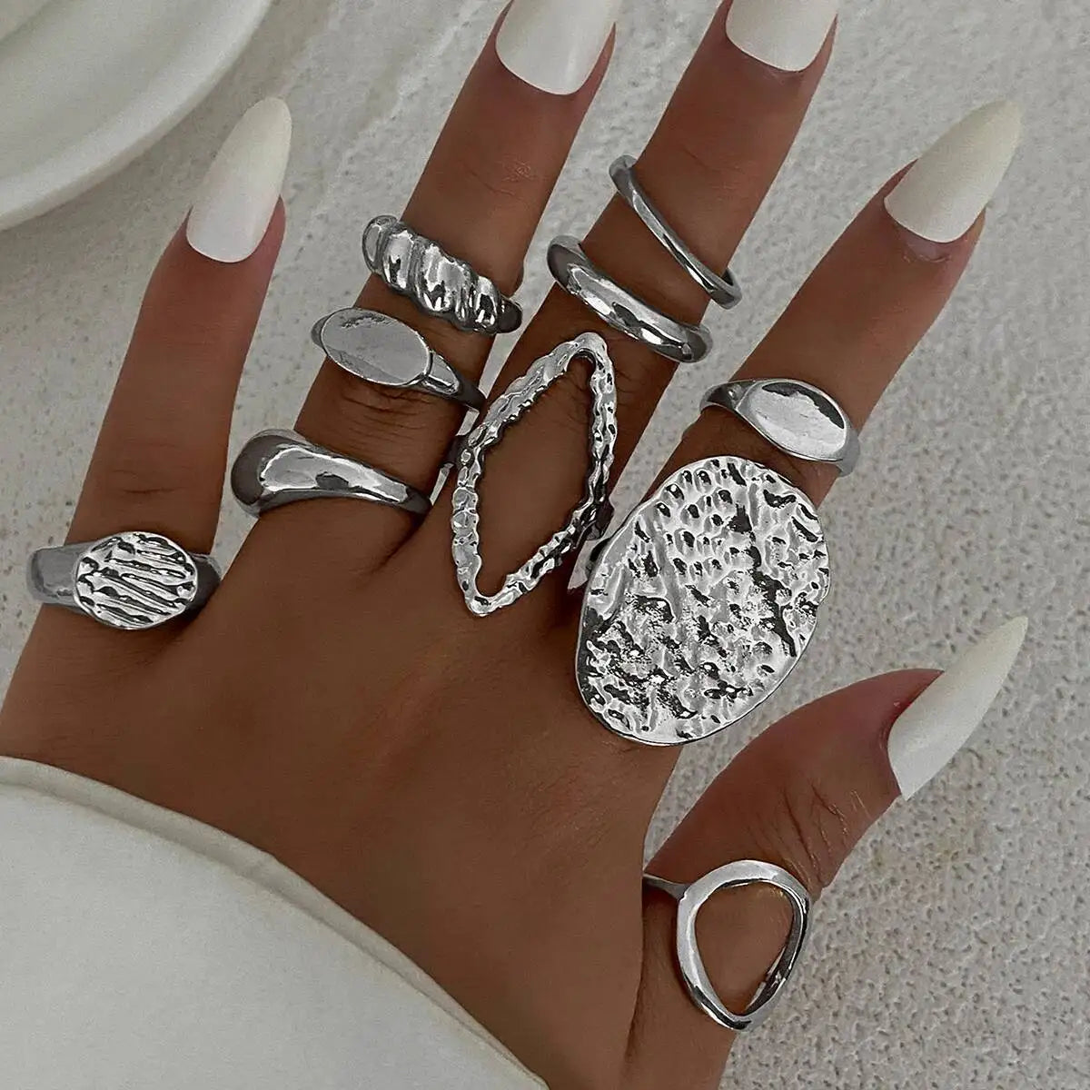 10Pcs/Set Vintage Irregular Open Adjustable Rings for Women New Trend Stacking Finger Rings Daily Party Jewelry Gift