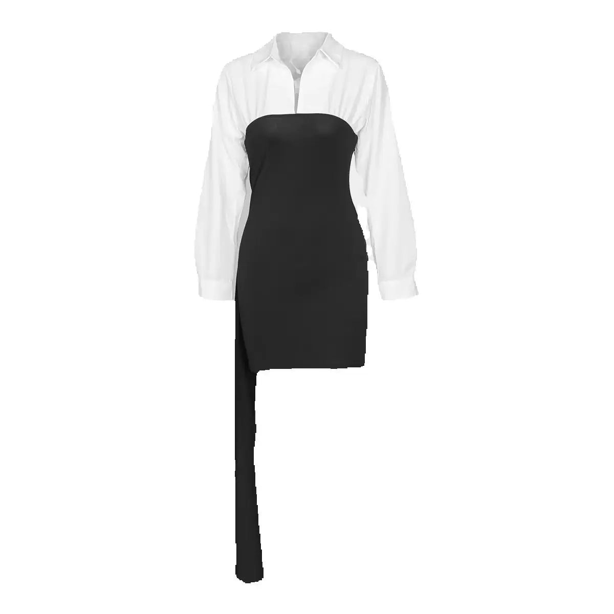 Color Blocking Dress Women Elegant Turn Down Collar Full Sleeve Ribbon Patchwork Fashion Party Club Peach Hip Bodycon