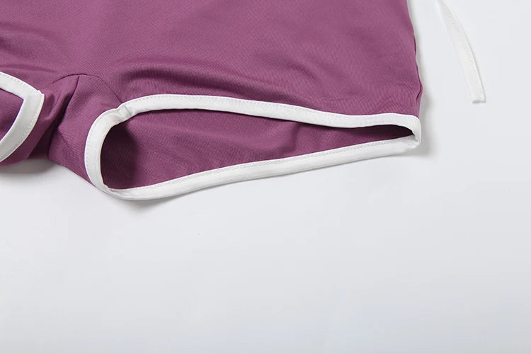 Casual Women 2 Piece Set Tracksuit White Edging Camisole+Side Bandage Shorts Matching Stretch Sporty Streetwear Suits