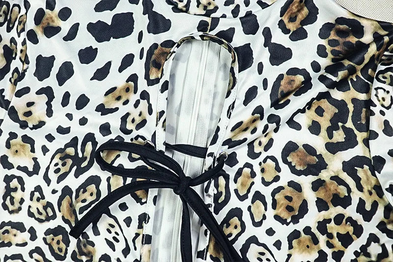 Leopard Print Jumpsuits Women Wild Style Sexy Hollow Bandage Full Sleeve Skinny Peach Hip Midnight Coquette Overalls