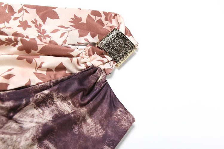 Metal Patchwork Irregular Hollow Dress Women Fashion Print Sexy Backless High Splits Summer Trend Wild Long Bodycon