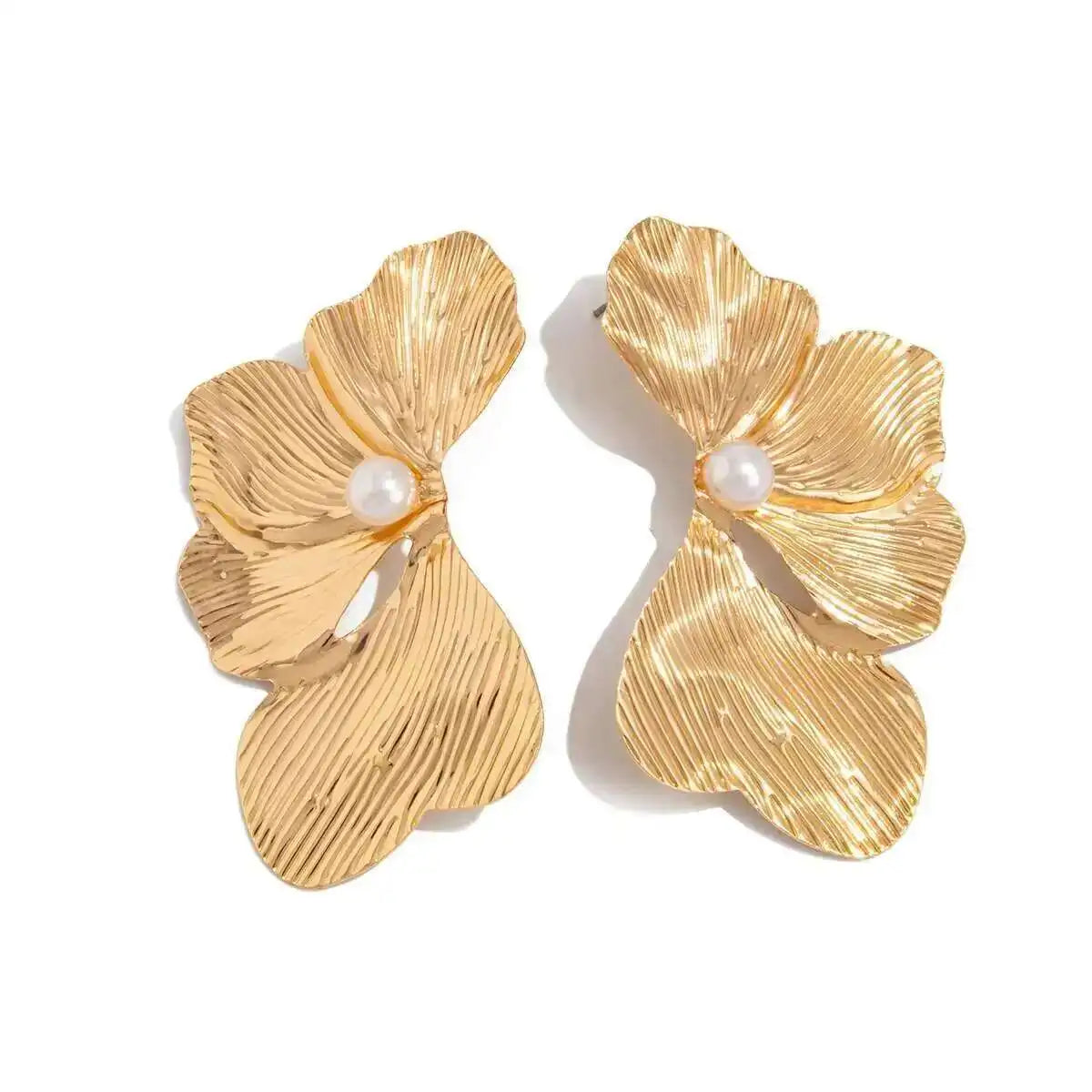 Vintage Irregular Petal Flower Stud Earring For Women Trendy Inlay Imitation Pearl Piercing Earring Jewelry Accessories