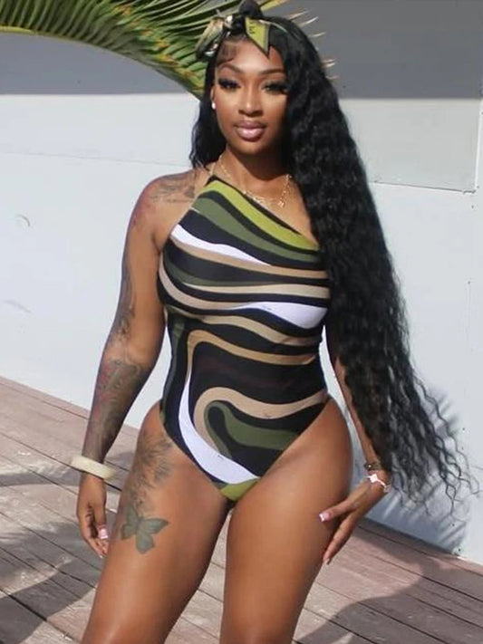 Halter Backless Bodysuit Women Summer Y2K Sleeveless Beach Vacation Colorful Print Tight Body Hipster Midnight Tops