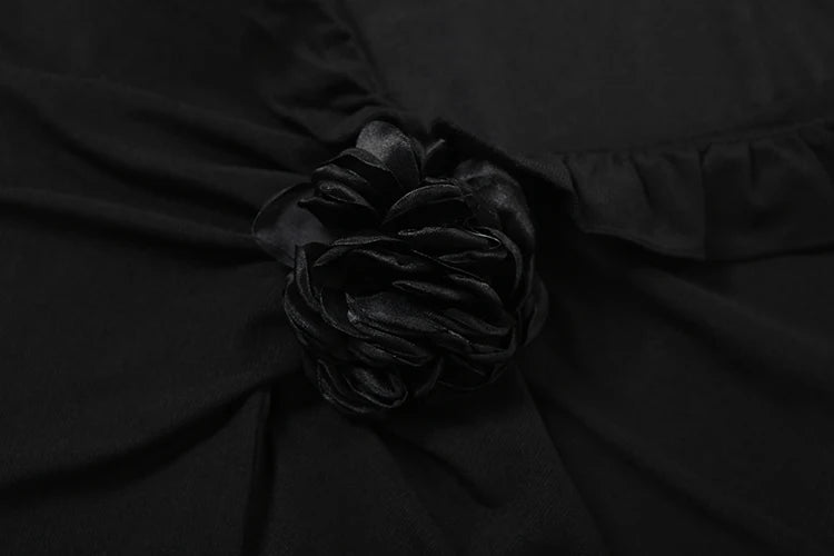 Sexy Ruched 2-Piece Set Women 3d Flowers v-Neck Slit Tank Tops+Tassels Skirts Midnight Hottie Hipster Summer Outfits