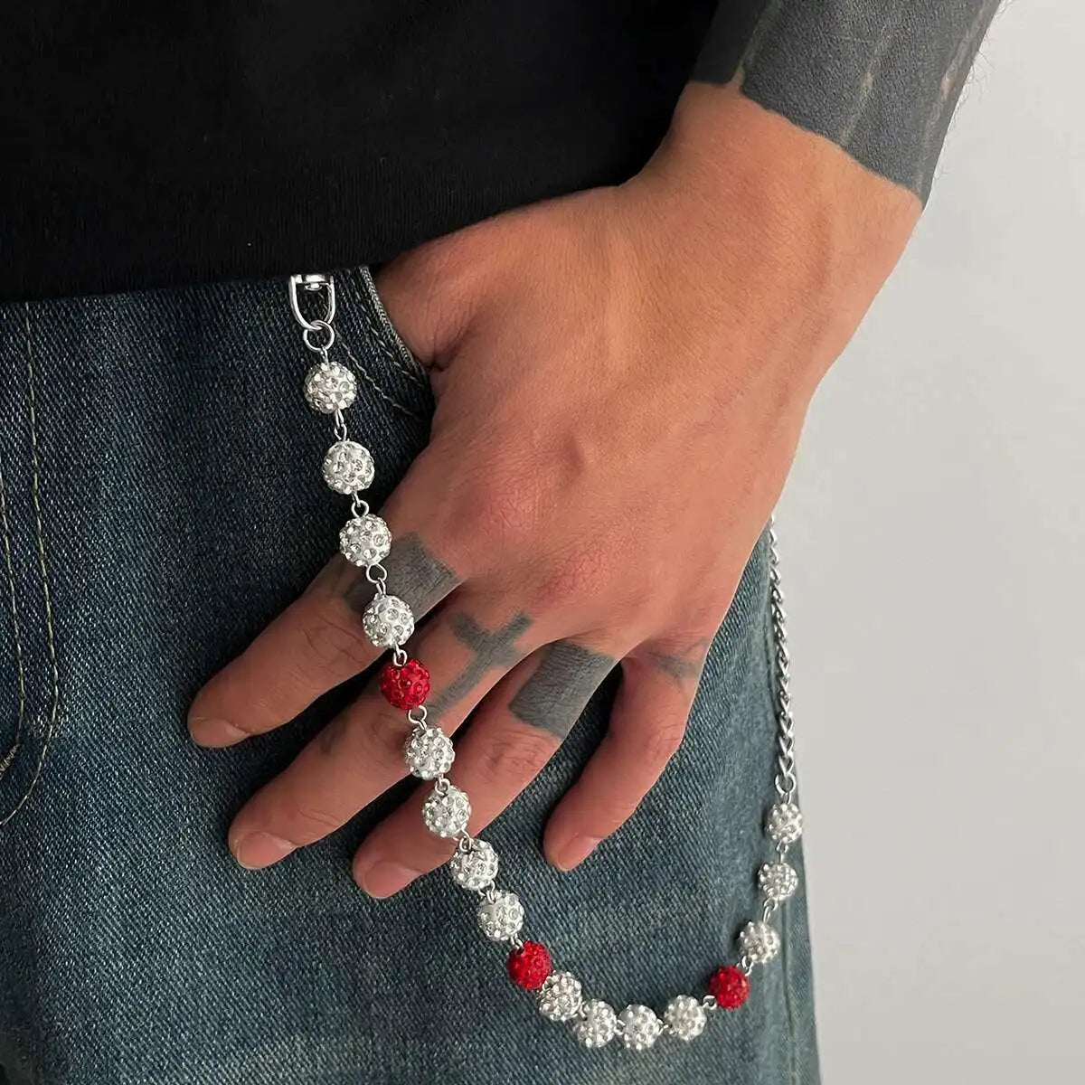 Harajuku Hip Hop Rhinestone Keychains Wallet Belt Jeans Trousers Hipster Pants Bag Chains Rock Jewelry for Men Trend