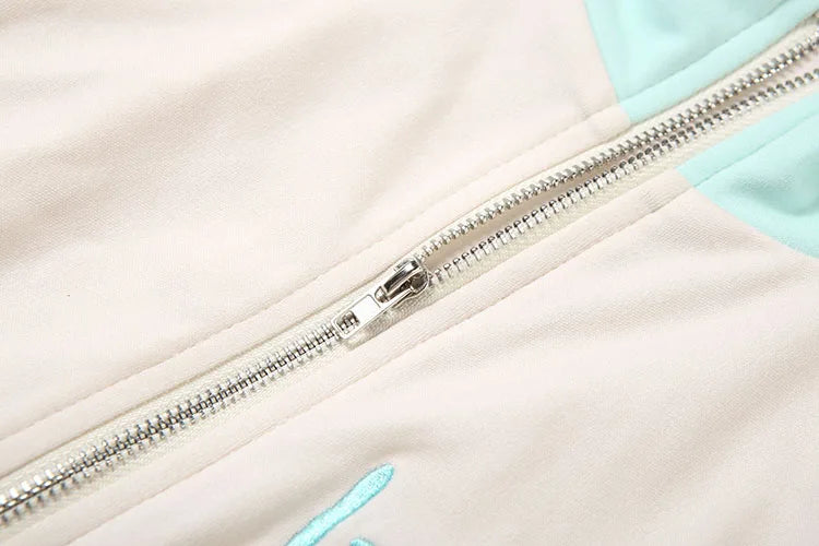 Casual Women 2Piece Set Letter Embroidery Zip Crop Jacket+Widewaist Shorts Matching Streetwear Stretch Sporty Outfits