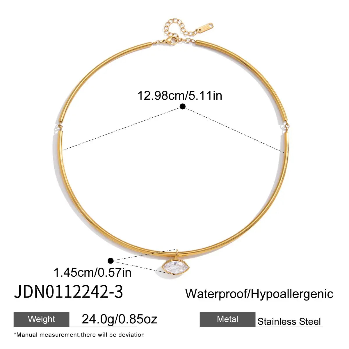 Geometric Zircon Pendant Torques Necklace For Women 18K Gold PVD Plated Stainless Steel Necklace Fashion Jewelry Gift