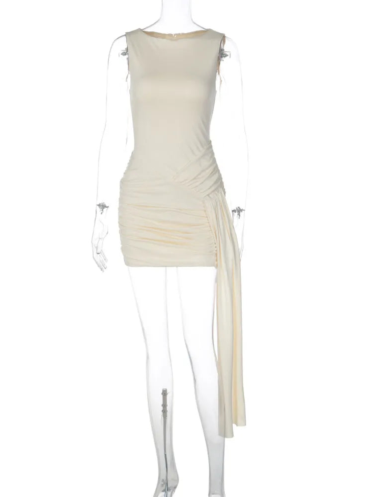 Sleeveless Draped Ruched Sexy Mini Dress Women Elegant O Neck Irregular Slinky Club Party Dress Female Summer 2026
